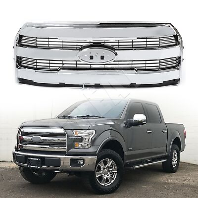 #ad For 2015 2017 Ford F150 F 150 Front Upper Grille Grill W O Camera Chrome $100.19