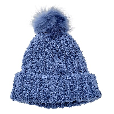 #ad Winter Beanie Hat Super Soft Loose Fitting Blue with Pom Pom Polyester $6.80