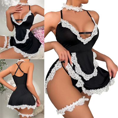 #ad Sexy Lingerie Women Lace Underwear French Maid Nurse Cosplay Babydoll Sleepwear $12.49
