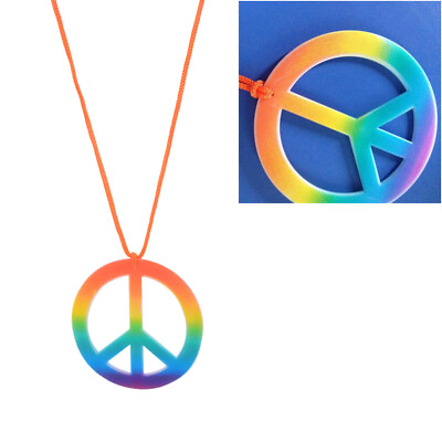 #ad 2pcs Lot Rainbow Peace Sign Pendant Necklace $9.28
