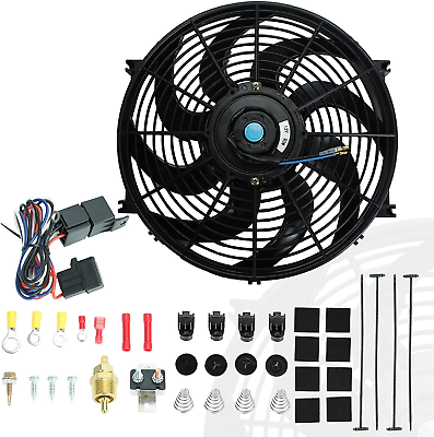 #ad 14quot; Universal Electric Radiator Cooling Fans Thermostat Relay amp; Mount Kit $52.99