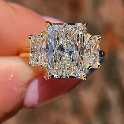 #ad 4.00 Ct Radiant Cut Moissanite Woman#x27;s Wedding Ring 14K Yellow Gold Plated $149.99