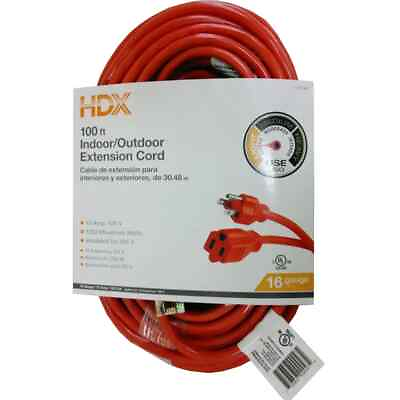 #ad HDX 100 ft. 16 3 Indoor Outdoor Extension Cord Orange 13 Amp 125 Volt $18.99