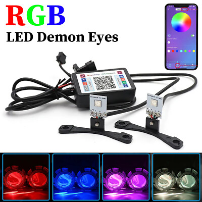 #ad 2x RGB LED Demon Devil Eyes Halo Ring APP BT Control Headlight Projector Lens $19.38