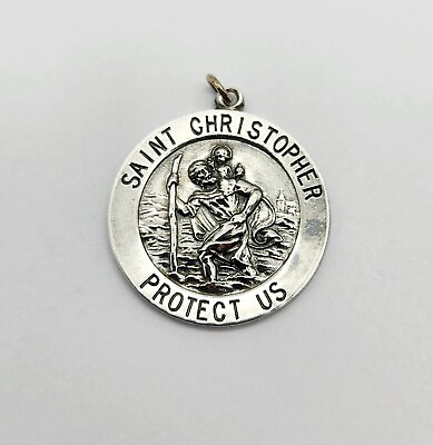 #ad Vintage Sterling Silver St. Christopher Patron Saint Travel Antique Pendant 4.4g $29.00