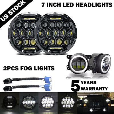 #ad 7#x27;#x27; LED Headlights 4#x27;#x27; fog light Lamp 4quot; Fog Lamp Combo Kit For Jeep Wrangler JK $79.98