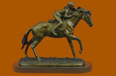 #ad Milo Signed Of Jockey amp; Race Horse Off Bronze Sculpture Hot Cast Figure DEAL $699.00
