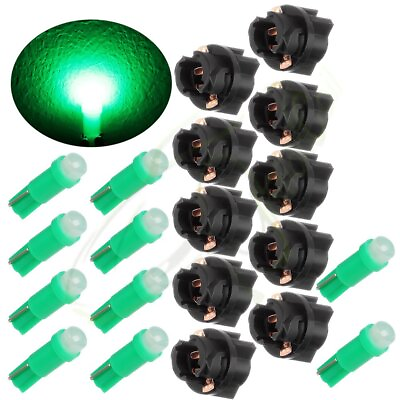 #ad 10pc T5 Cluster Panel Gauge Dash LED Bulbs Light 37 74 70 Green W Twist Sockets $8.75