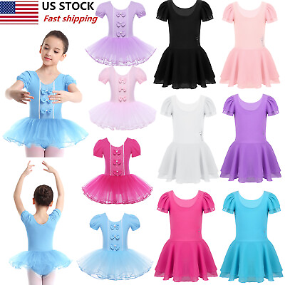 #ad US Girls Ballet Dance Leotard Dress Ballerina Gym Skate Kid Tutu Skirt Dancewear $13.48