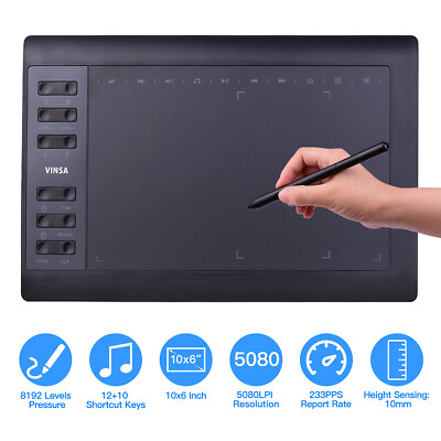 #ad 10x6 Inch Professional Graphics Drawing Tablet 12 Express Keys Battery Free V9L1 $51.51