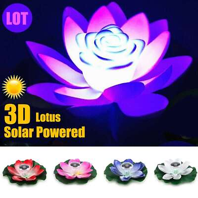 #ad 3D Lotus LED Solar Powered Flower Lights Floating Fountain Decor Pool Lamps Pond $9.99