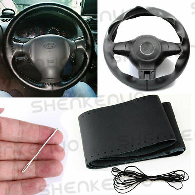 #ad New Premium Black Genuine Leather Steering Wheel Cover 38cm 15quot; For Car Hyundai $15.65