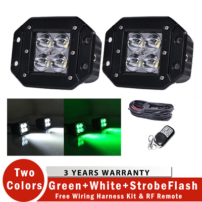 2x 24W 5quot; Flush Mount LED Work Light Pods White Green Strobe Driving amp; Wiring Ki $103.19
