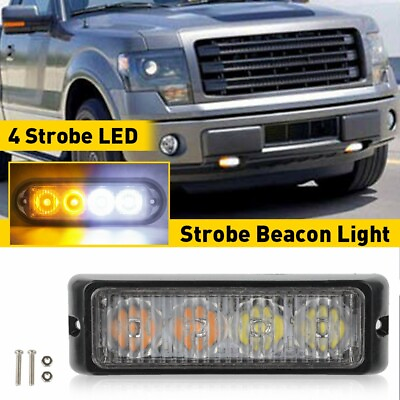 #ad US 4LED Truck Car Emergency Beacon Warning Hazard Flash Strobe Light Amber White $10.44