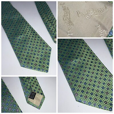 #ad Paul Stuart Neck Tie Green Blue Silk 3.25 Wide Made in Italy YGI H2 60 $39.99