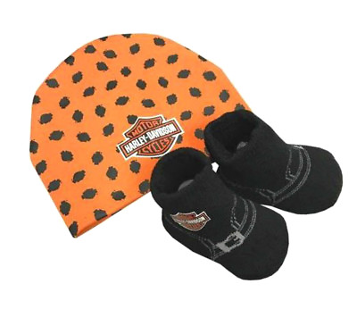 #ad Harley Davidson® Newborn Infant Boys Beanie Hat amp; Booties Shoes Set 7050879 $20.24