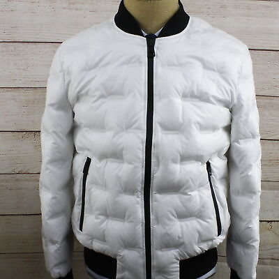 #ad New GUESS Mens Stamp Quilted Puffer Coat White Medium MA3* $59.99