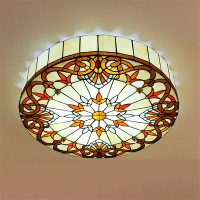 #ad Antique Ceiling Lamp Vintage Baroque Stained Glass Flush Mount Light Fixture $119.99