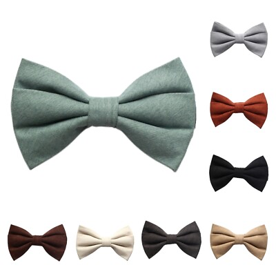 #ad Men#x27;s Solid Color Cotton Blend Pre tied Bowtie Plain Fashion Adjustable Bow Tie $6.99