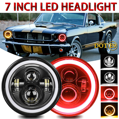 #ad For Ford Mustang 1965 1978 7quot; INCH Round LED Headlights Halo DRL Angel Eyes Pair $36.79