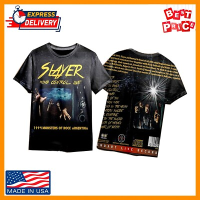 #ad Slayer Band Mind Control Live Tshirt Argentina 1994 Monsters Rock Album 3D Shirt $27.98