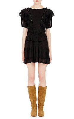 #ad Isabel Marant 44 M 8 10 NAOKO Black Short Sleeve Lace Trim Ruffled Dress #1975 $165.95