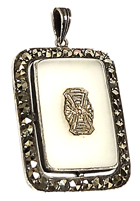 #ad Art Deco Camphor Glass amp; Marcasite Sterling Silver Pendant Germany 1 3 4quot; x 1quot; $125.00