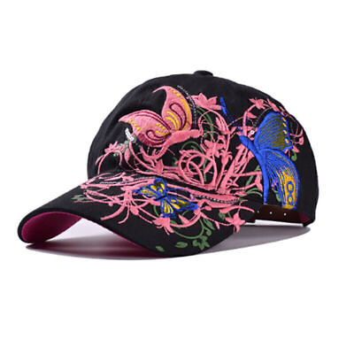 #ad Fashion Women#x27;s Adjustable Peaked Baseball Cap Flowers Butterflies Embroidered $10.34