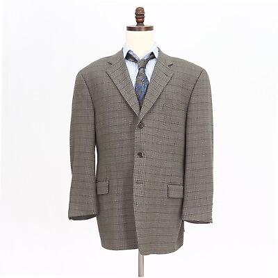 #ad Joseph Abboud 48R Brown Sport Coat Blazer Jacket Check 3B Wool $49.99