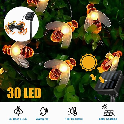 30 LED Solar Powered Bee String Lights Outdoor Yard Garden Decor Waterproof Lamp $12.99