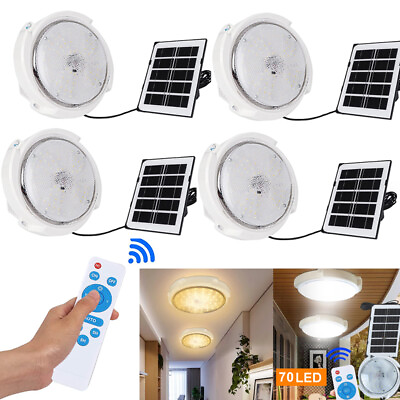 #ad Solar Powered Ceiling Pendant Light Remote Indoor Outdoor Lamp Waterproof 1 4PKS $62.99