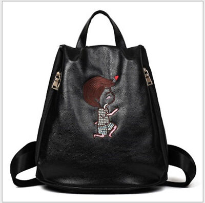 #ad Girl Women Leather School Bag Travel Backpack Shoulder Boy Love Cute Black UK $28.67