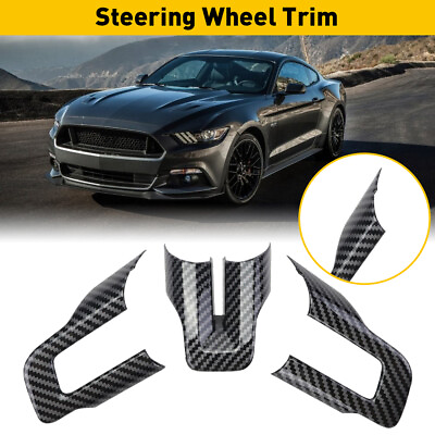 #ad Interior Steering Wheel Cover Trim Carbon Fiber For Ford 15 Mustang Accessories $15.19
