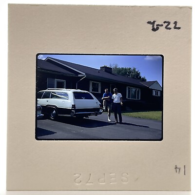 #ad Vintage 70s 35mm Slide Guys Posed With Big Station Wagon Classic Car $12.85