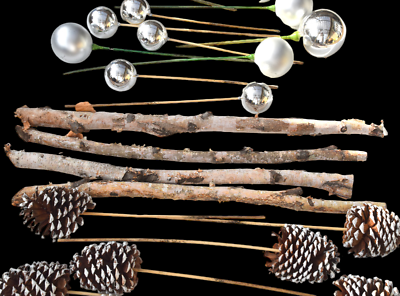 #ad Christmas Home Decorations Ex Lg 7quot; Pine Cones 32quot; Birch Logs Xmas Balls 22pc $49.99