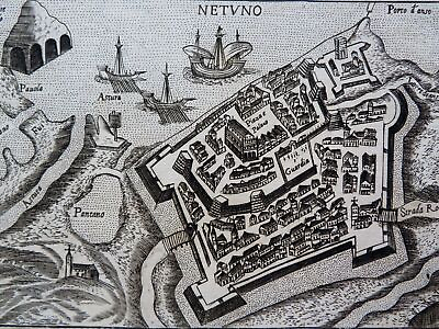 #ad Nettuno Italy Rome Comune City Plan Fortifications Ship 1629 Bertelli rare map $108.00