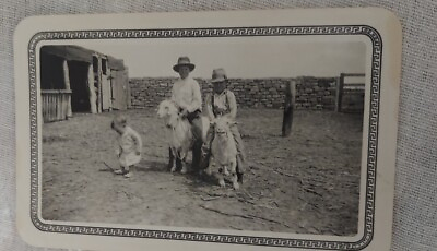 #ad Vintage Black And White Photo Of Kids Mounted On Goats 1936 $7.00