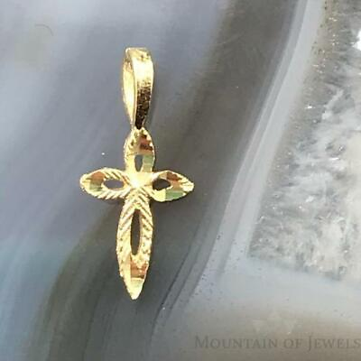 #ad 14K Yellow Gold Engraved Unisex Cross Charm Pendant Dainty Crucifix Charm $40.00