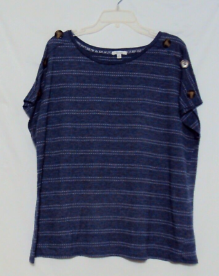 #ad 89th amp; Madison Women#x27;s Knit Top Size 2X Short Sleeve Blue Striped Round Neck $11.95