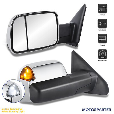 #ad Chrome Tow Mirror Turn Signal Running Light Flip Up For 2002 2008 Dodge Ram 1500 $140.96