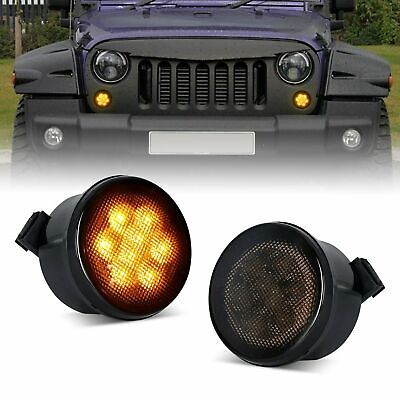 #ad Smoke LED Turn Signal Lights Amber Grill Lights For Jeep Wrangler JK JKU 07 17 $18.99