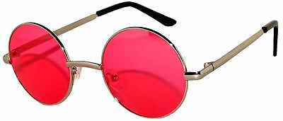 #ad Retro Round Vintage Sunglasses Red Lens Metal Silver Frame Spring Hinge $7.95