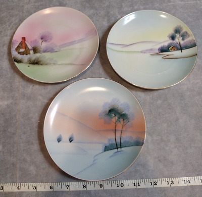 #ad VTG Meito China Hand Painted Art Plates 6.5quot; Set Of 3 Made In Japan $29.99