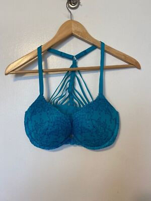 #ad Victoria Secret Blue Lace Corset Style Back Very Sexy Push up Bra Size 34D $30.00