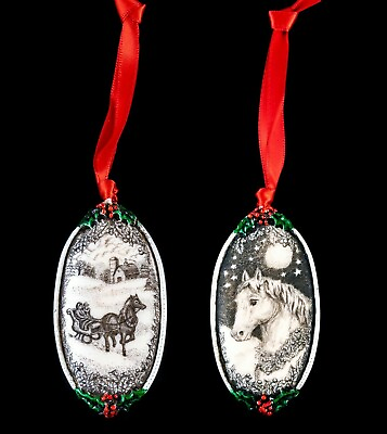 #ad Double Sided Horse Themed Ornament. Moosup Valley Rachel Badeau Etched $33.15