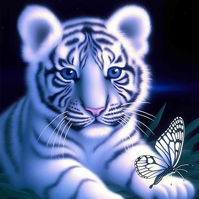 #ad 5D Full Drill Diamond Painting White Tiger and Butterfly by Number Kits Paint w $9.49