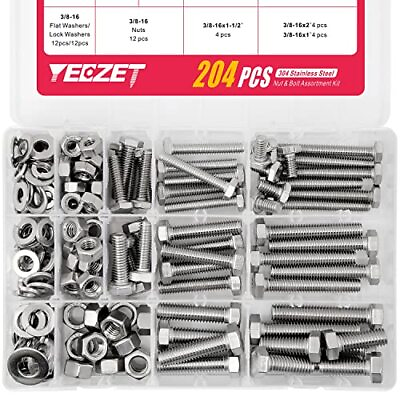 #ad 204pcs Heavy Duty Hex Bolts And Nuts Assortment Kit 304 Stainless Steel Includes $43.93