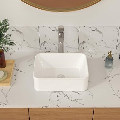 #ad White Vessel Sink Rectangular White Bathroom Sink $52.99