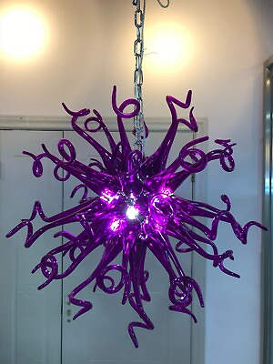 #ad Dark Purple Chandeliers Art Deco Blown Glass Chandelier Ceiling Light Fixture $690.00
