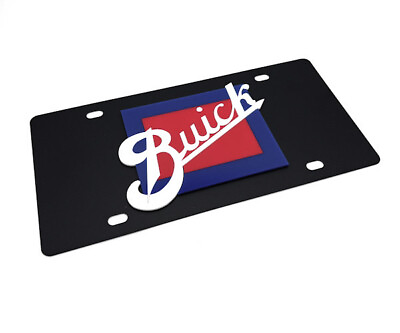 #ad Premium Black Stainless Steel License Plate w Buick Retro Logo Emblem $39.95